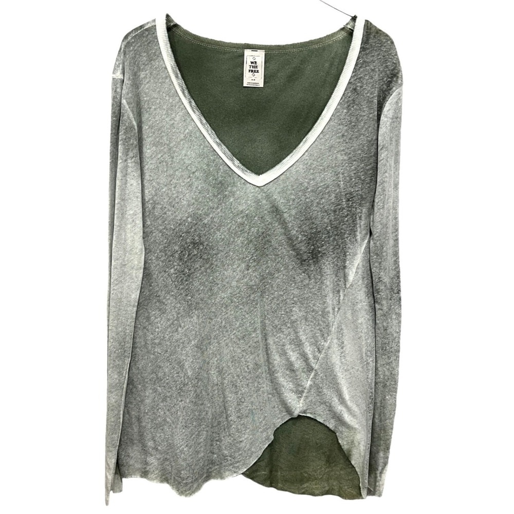 Free People Size M Long Beach Pullover‎ Sweater Knit Top Green Boho Hippie